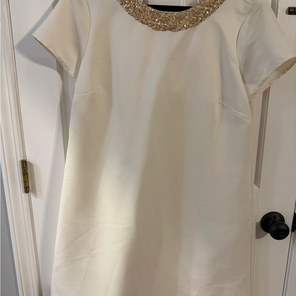 Sail to Sable Elegant Cream Dress with Gold Accents